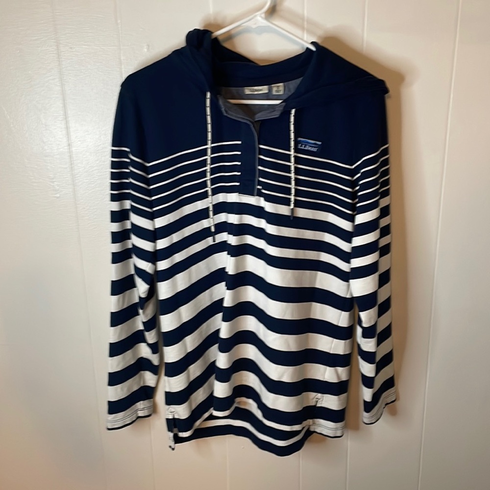 L.L. Bean navy and white striped lightweight hoodie